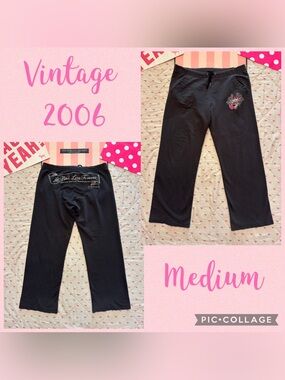 VS PINK VINTAGE Y2K WIDE LEG BOYFRIEND SWEATPANTS ROCK N ROLL BLING RHINESTONE M